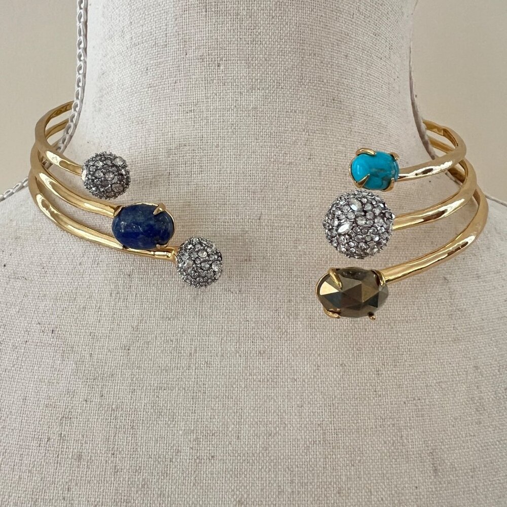 Alexis Bittar Turquoise Lapis Lazuli Swarovski Crystal Hinged Dog Collar Necklac